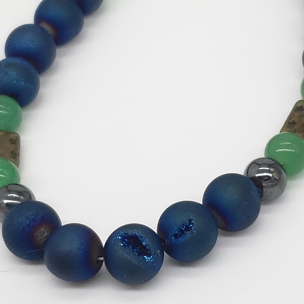 Blue Sedona Druzy, Aventurine, Bead Boho Necklace - Picture 10 of 12